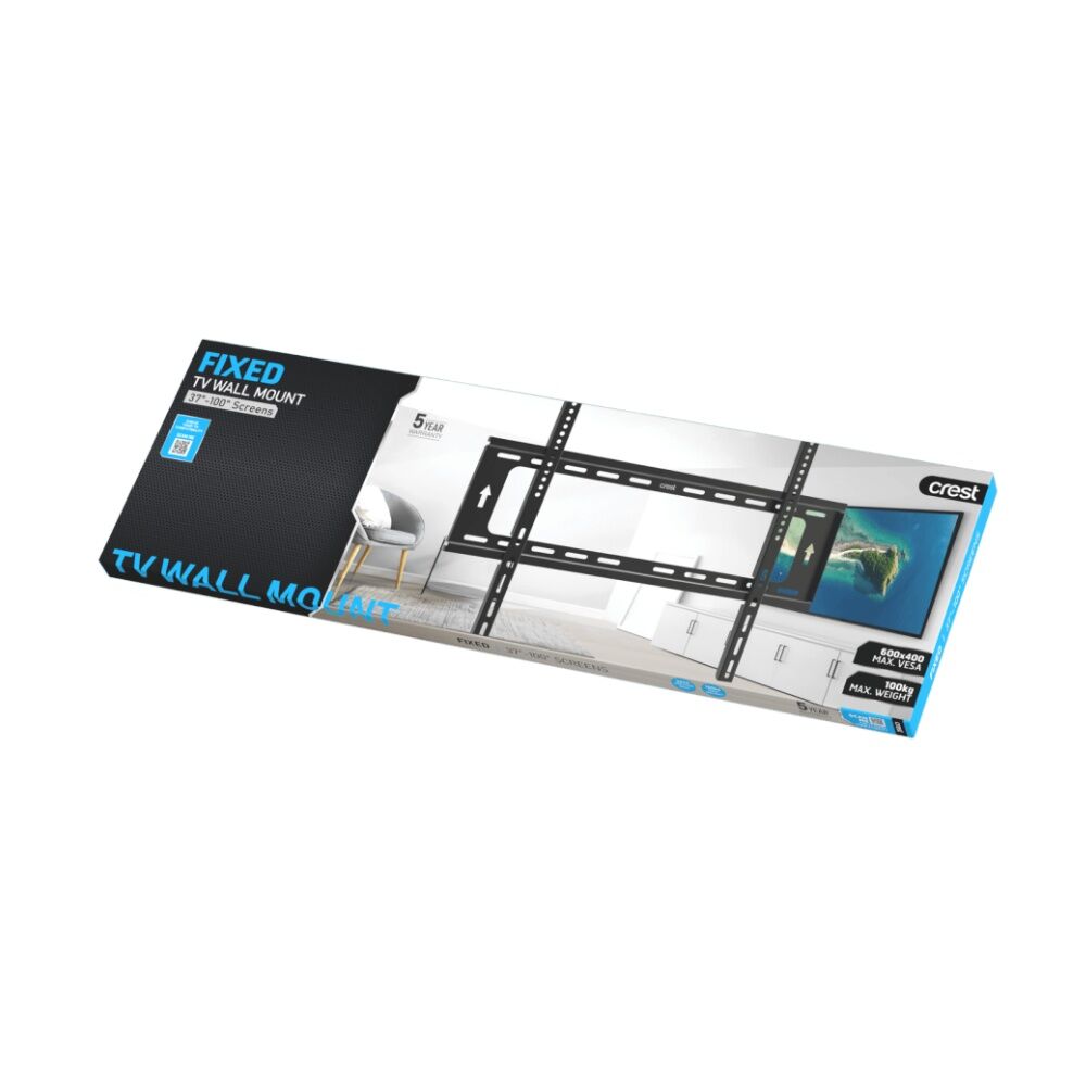 Crest Fixed TV Mount Fits 37 To 90 Inch Holds 100kg High-Grade Steel Black