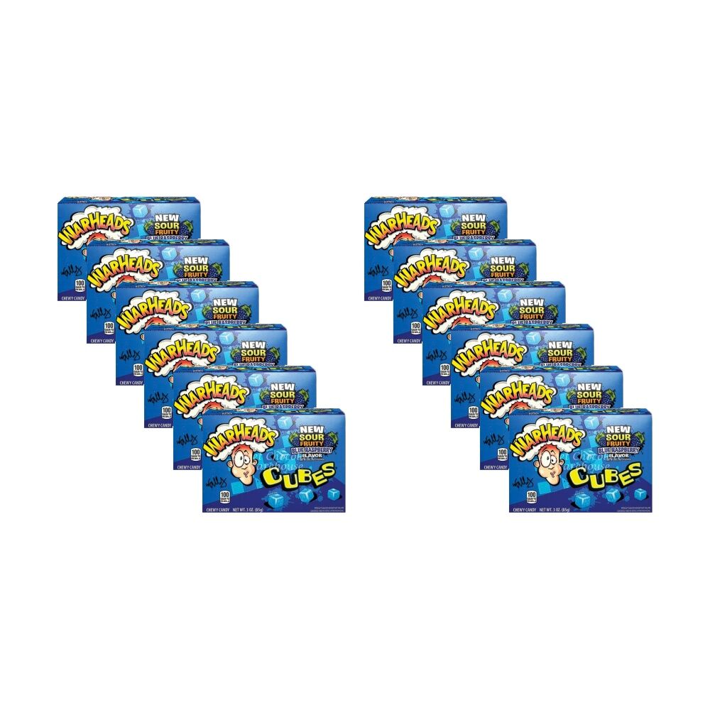 12PK Warheads Theatre Box Sour Blue Raspberry Cubes 85g Fruit Flavour Gummies