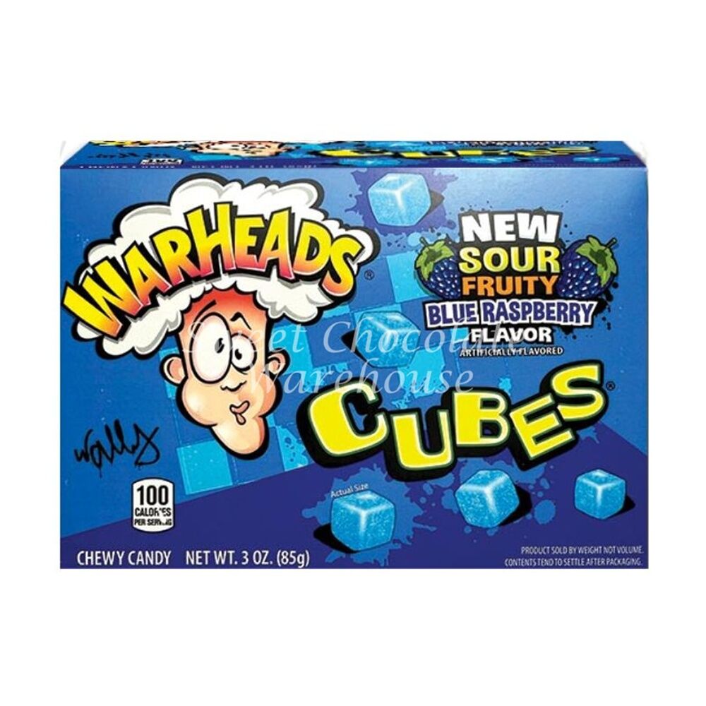 12PK Warheads Theatre Box Sour Blue Raspberry Cubes 85g Fruit Flavour Gummies
