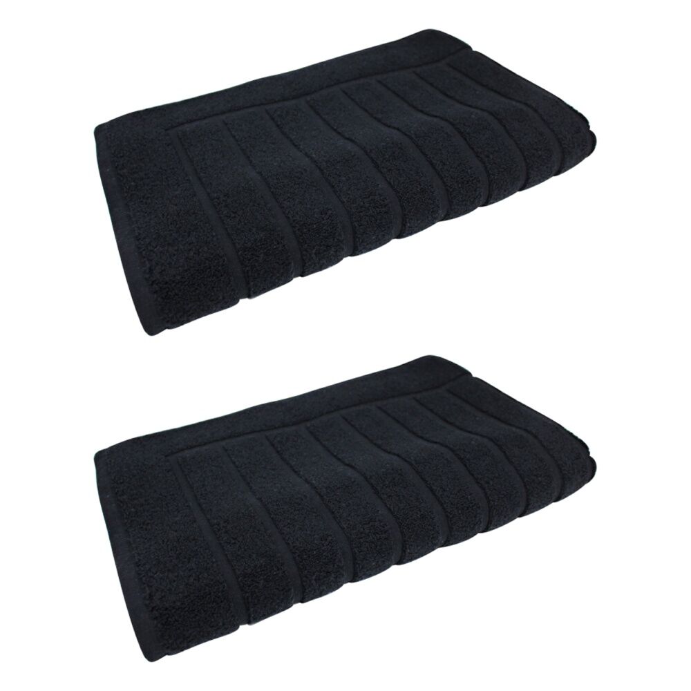 2x Bas Phillips Valencia Zero Twist Collection Cotton Bath Mat 48 x 78cm Black