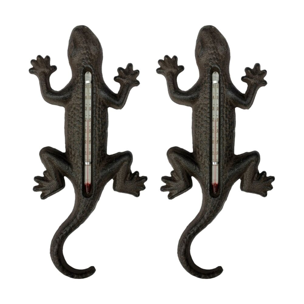2PK Bronrob Decorative Outdoor/Garden Cast Iron Gecko Thermometer 23.5x23.5x1cm