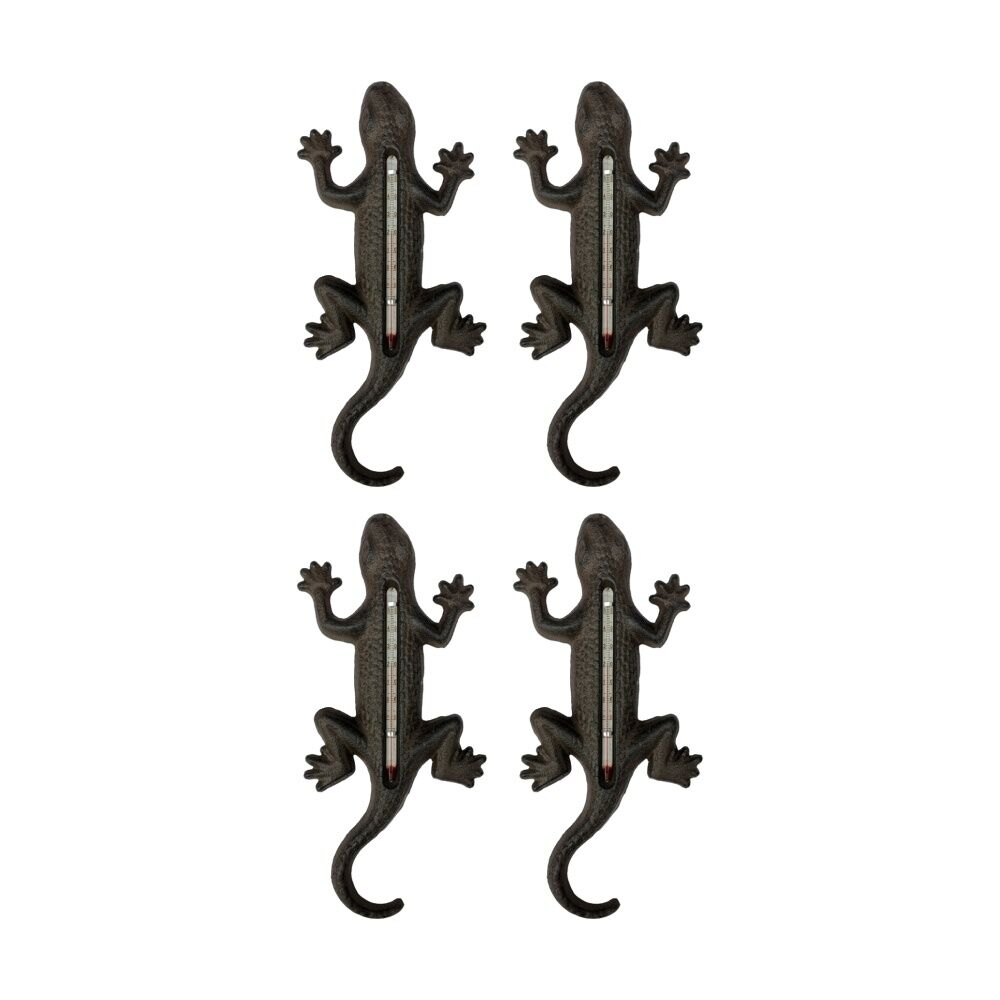 4PK Bronrob Decorative Outdoor/Garden Cast Iron Gecko Thermometer 23.5x23.5x1cm