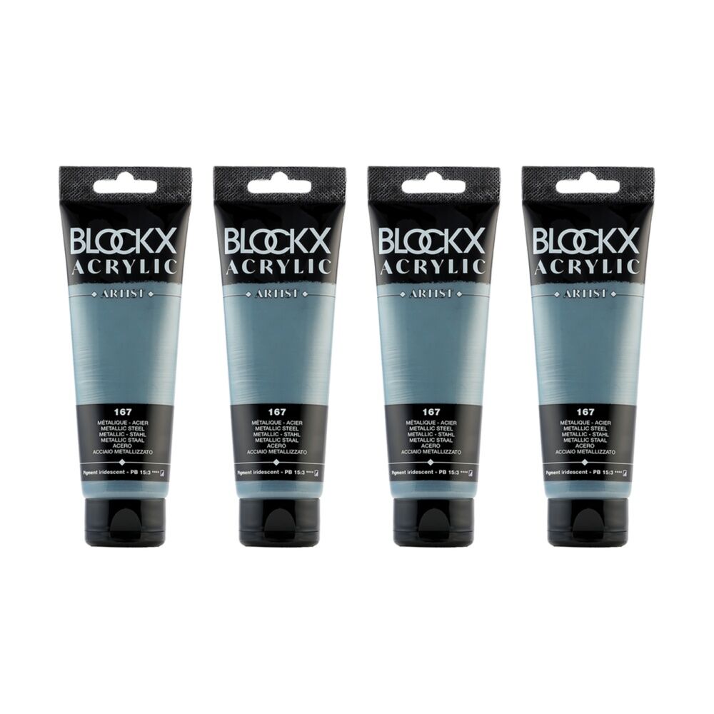 4PK Blockx Acrylic 120ml Paint Tube Art/Craft - MetallicSteel