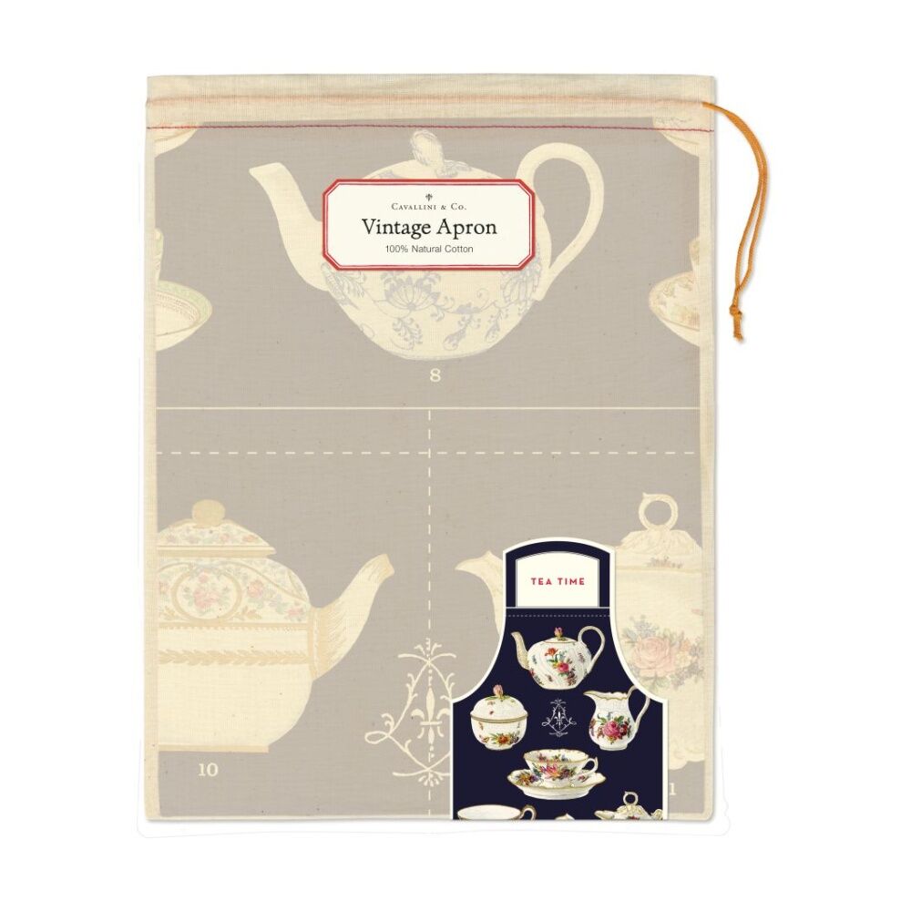 Cavallini Apron Tea Time Cotton Adjustable Straps Spacious Pocket 48x80cm