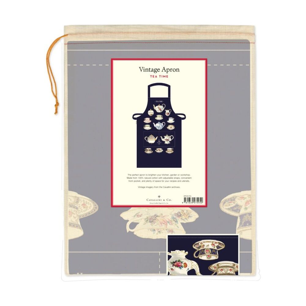 Cavallini Apron Tea Time Cotton Adjustable Straps Spacious Pocket 48x80cm