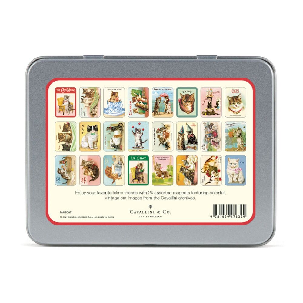 Cavallini Cats Magnets Vintage Kitten Illustrations In Keepsake Tin