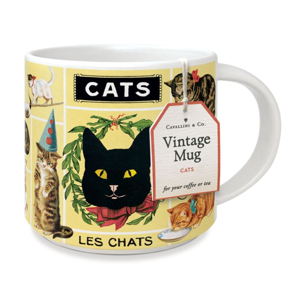 Cavallini Ceramic Cats Tea Coffee Mug Vintage Design With Handle 400ml