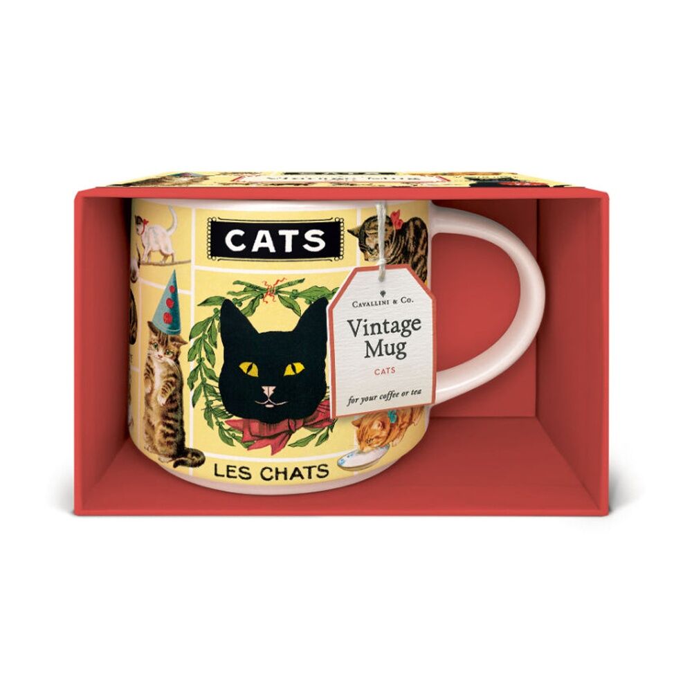 Cavallini Ceramic Cats Tea Coffee Mug Vintage Design With Handle 400ml