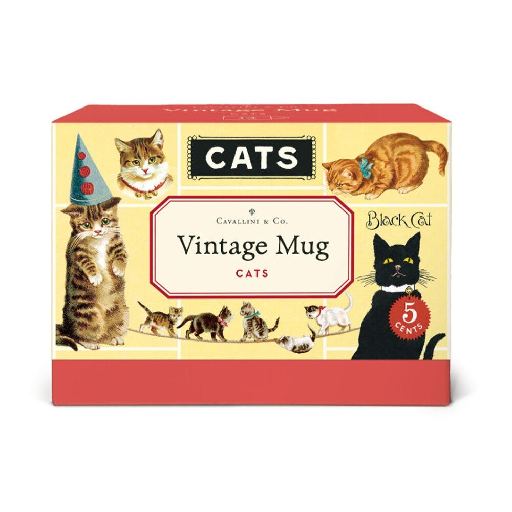 Cavallini Ceramic Cats Tea Coffee Mug Vintage Design With Handle 400ml