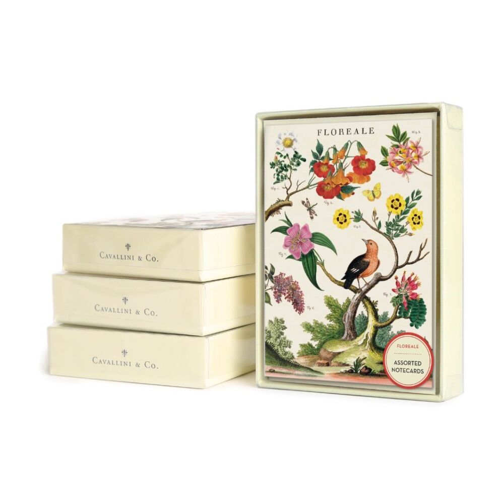 8pc Cavallini Boxed Notecards Floreale Folded Cards Set Assorted