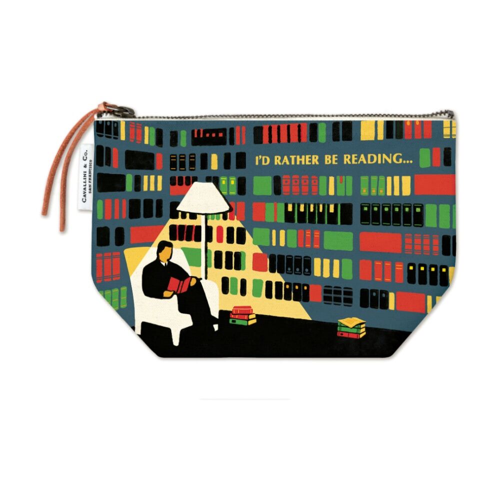 Cavallini Library Zipper Pouch Bag Cotton Canvas Vintage Design