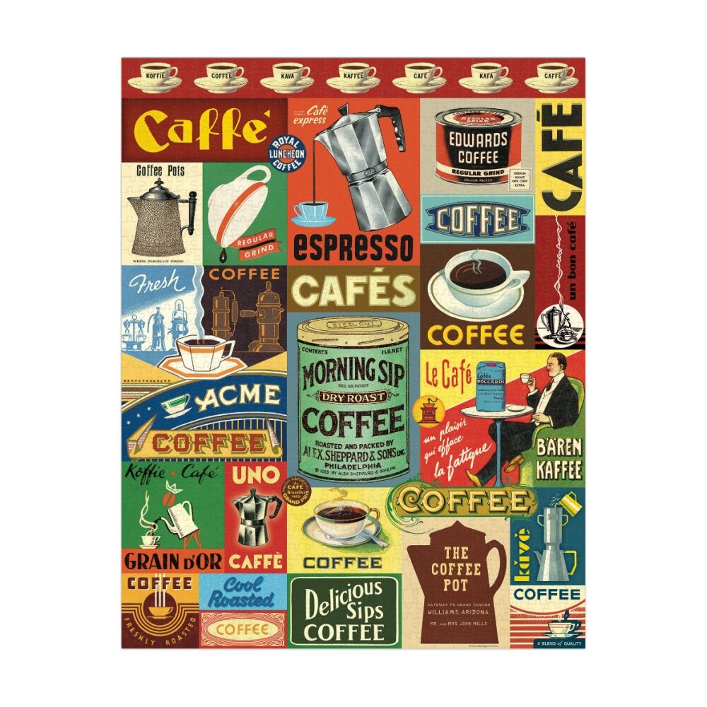 1000pc Cavallini Coffee Puzzle Vintage Retro Espresso Cafe Artwork