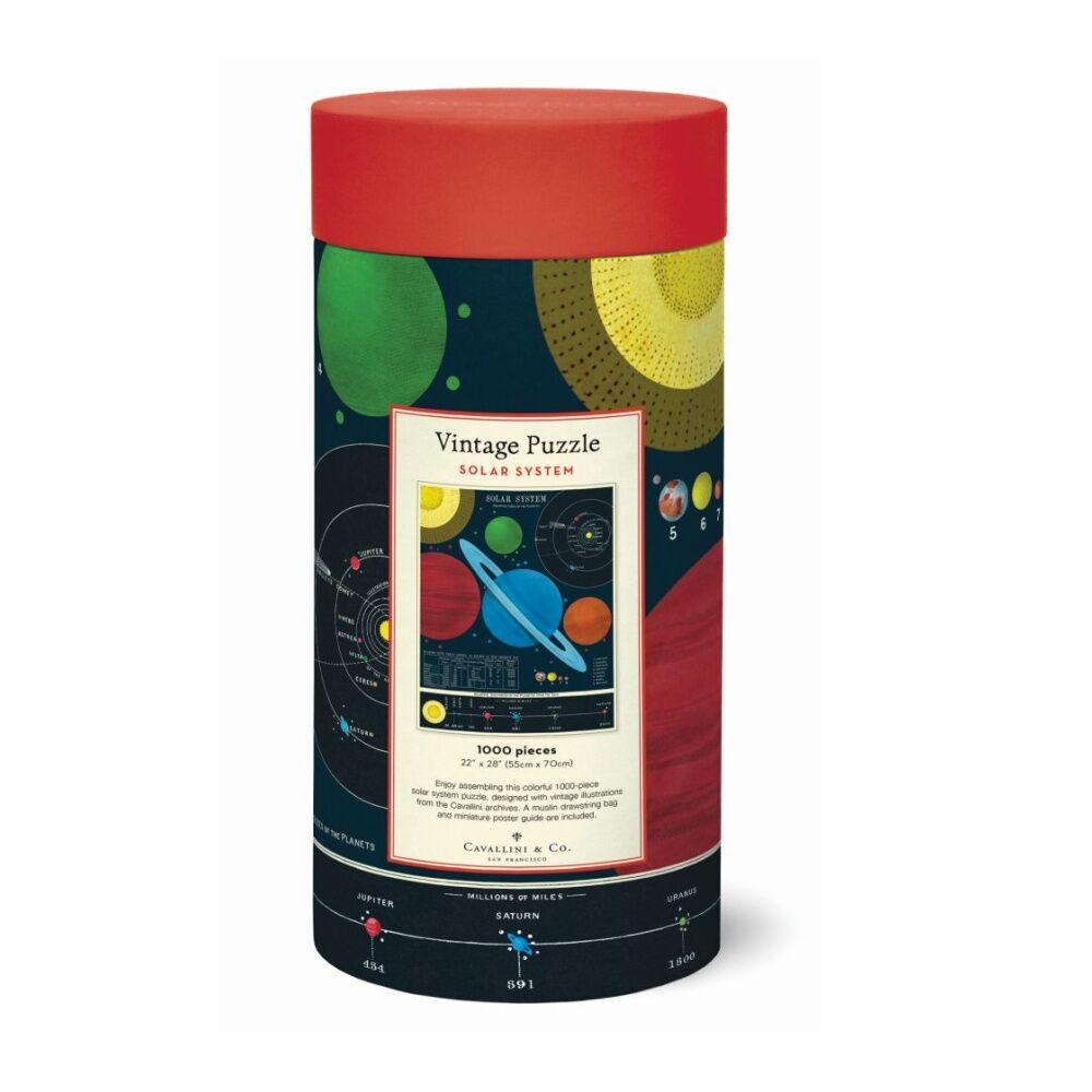 1000pc Cavallini Puzzle Solar System Vintage Chart 10in Tube Set