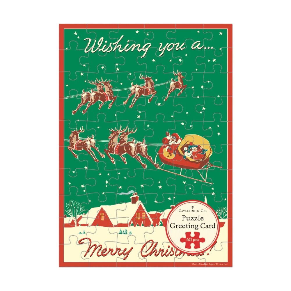 2x Cavallini Greeting Card Design 60pc Puzzle Christmas Vintage Artwork