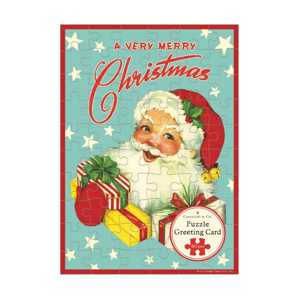4x Cavallini Greeting Card Design 60pc Puzzle Santa Vintage Christmas Artwork