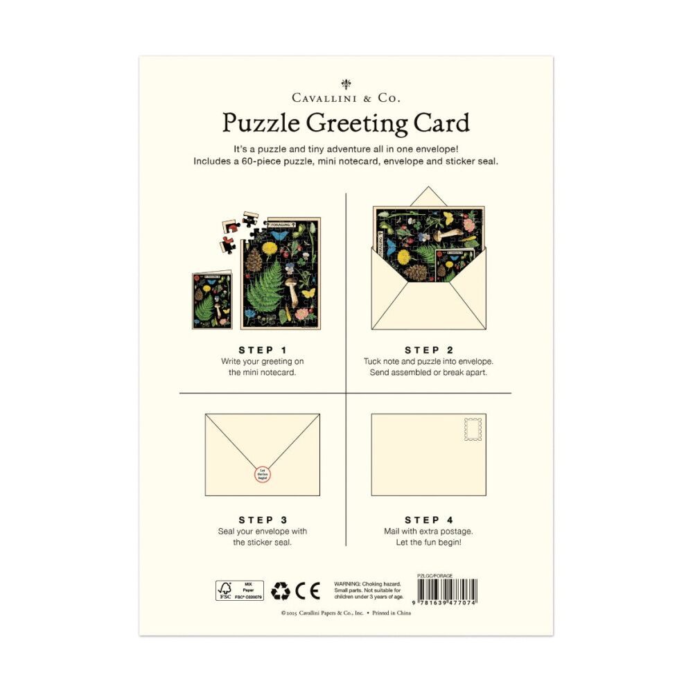 Cavallini Greeting Card Design 60pc Puzzle Forage Vintage Botanical Artwork
