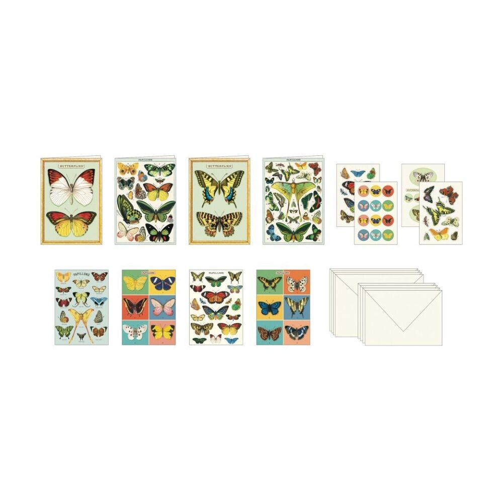 Cavallini Stationery Set Butterflies Vintage Cards Notes Stickers