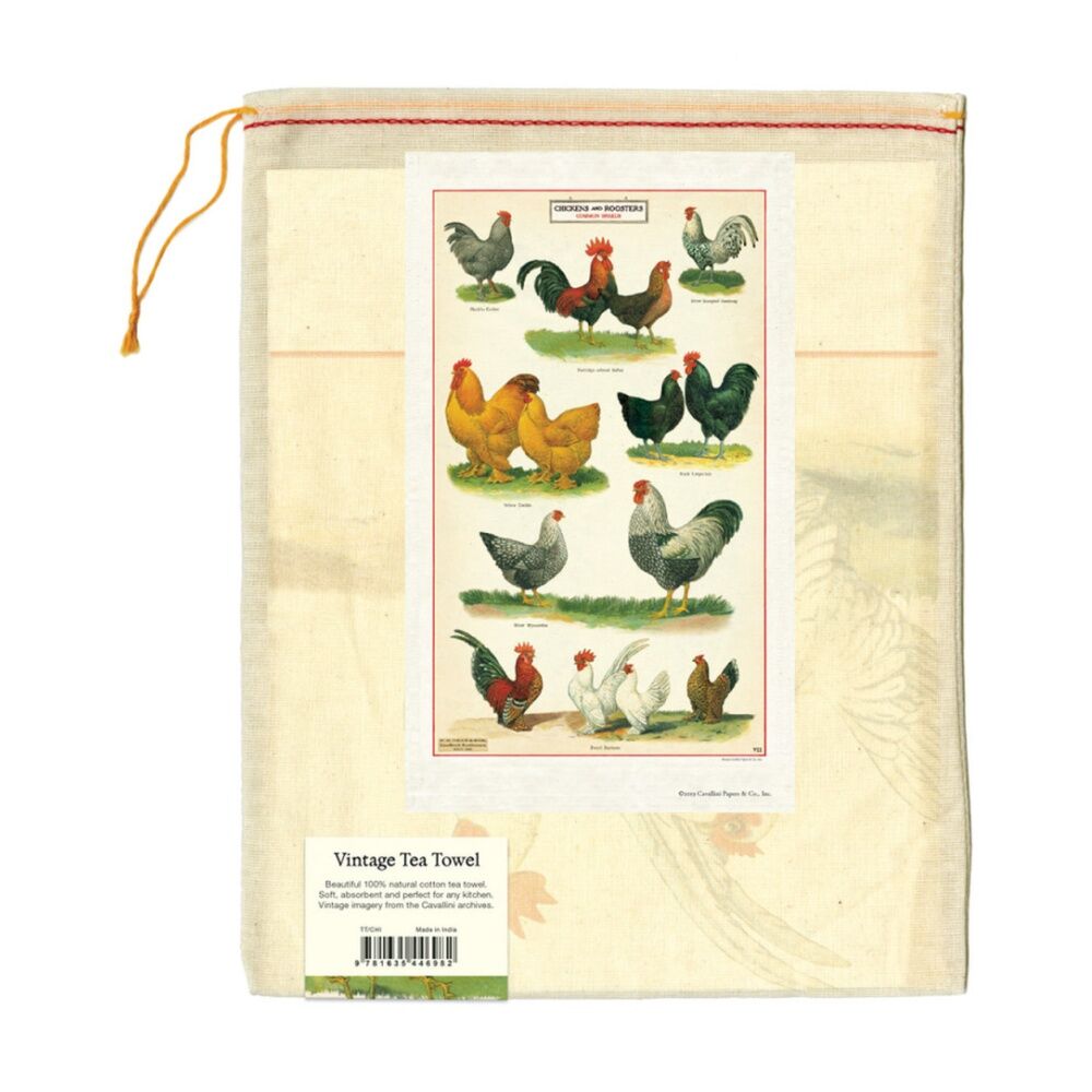 Cavallini Tea Towel Chickens Cotton Vintage Poultry Artwork 48x80cm