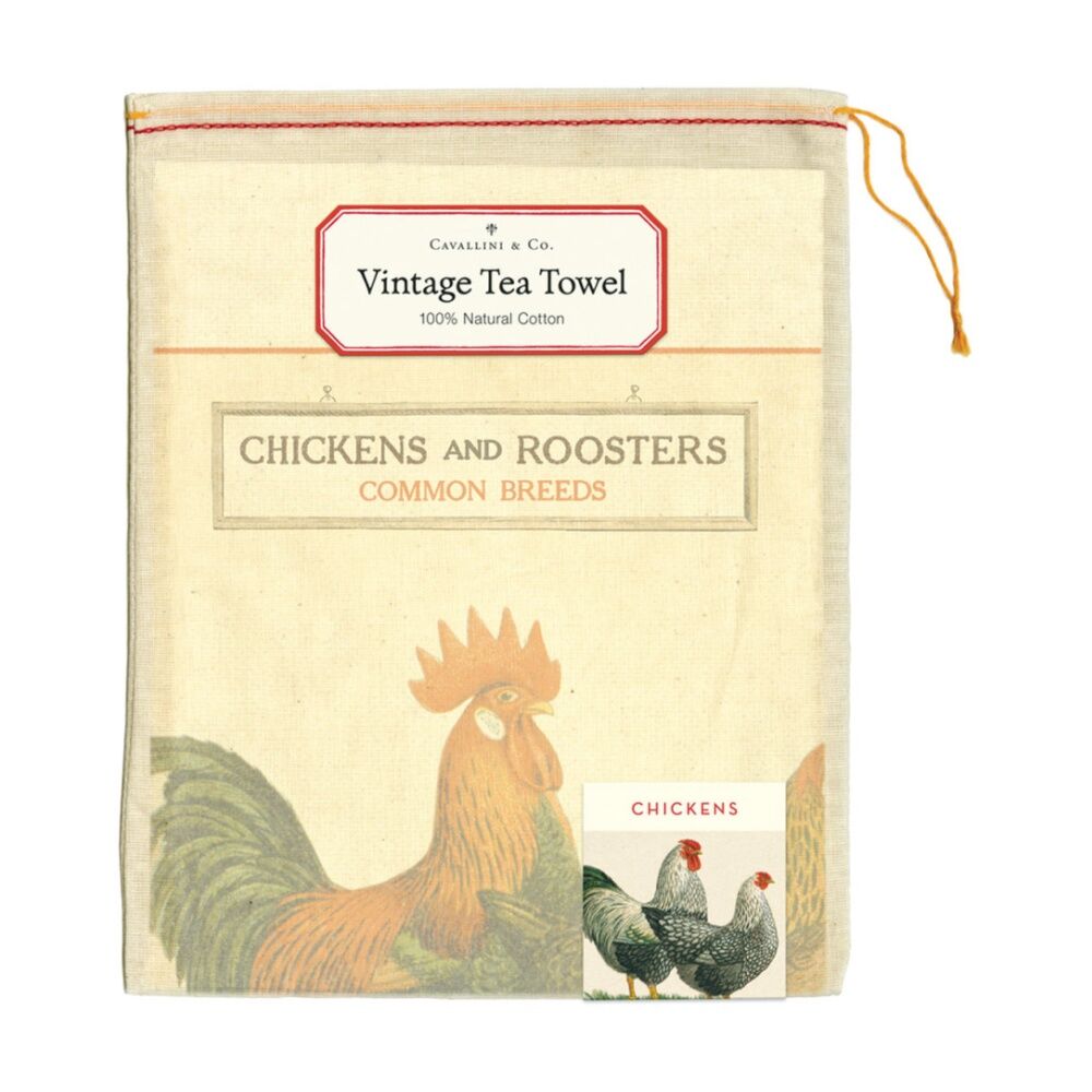 Cavallini Tea Towel Chickens Cotton Vintage Poultry Artwork 48x80cm