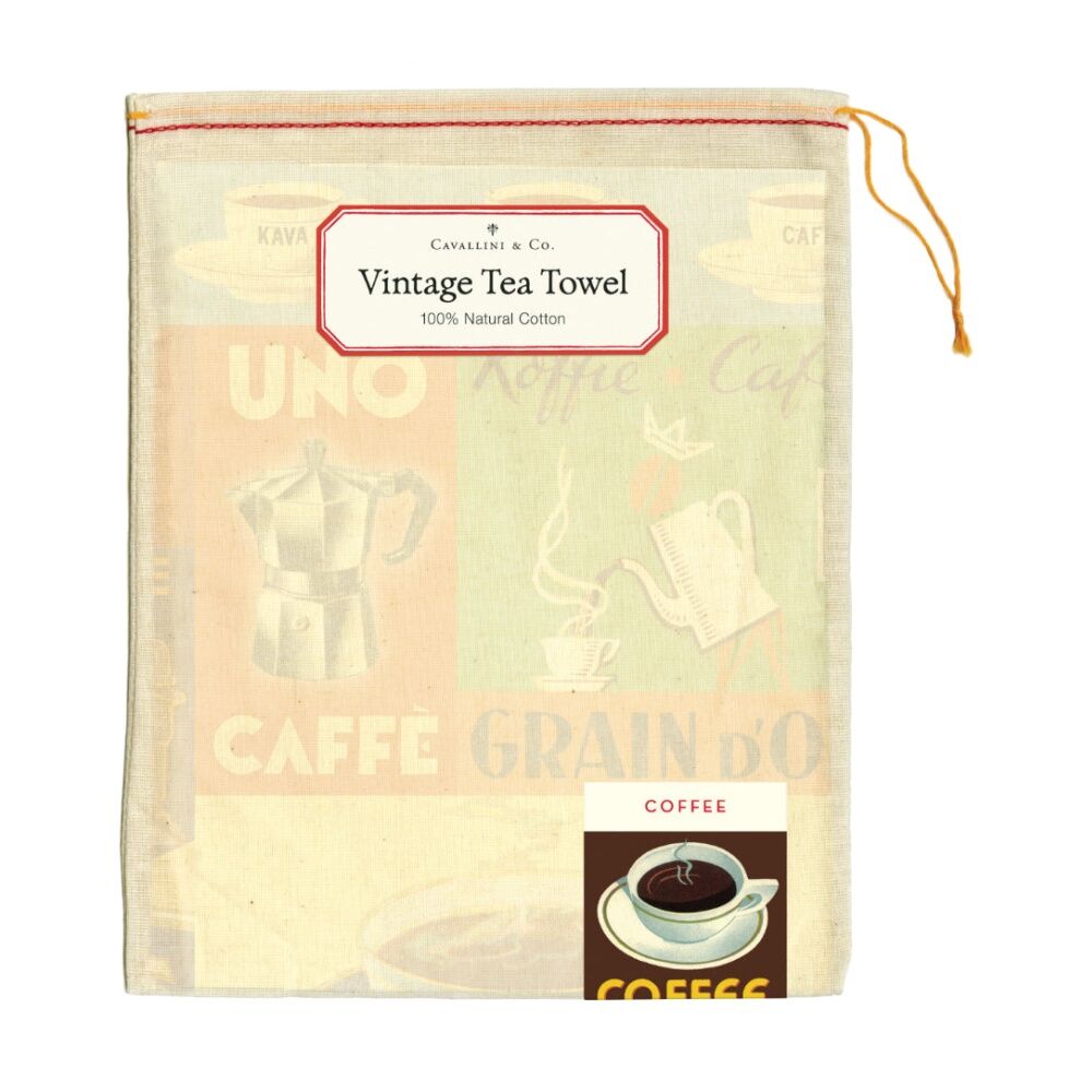 Cavallini Coffee Cotton Tea Towel Vintage Cafe Artwork Kitchen Linens