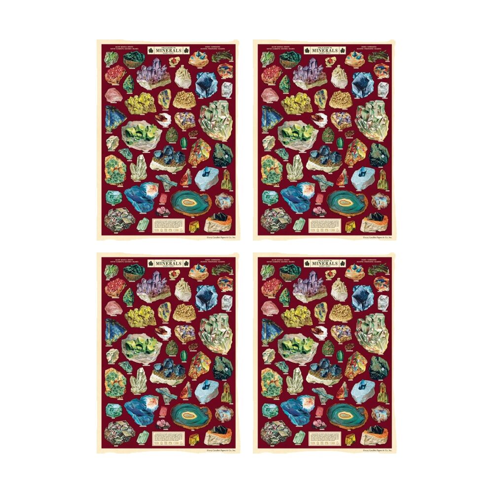 4PK Cavallini Poster Gift Wrap Paper Vintage Art Field Guide to Minerals 50x70cm