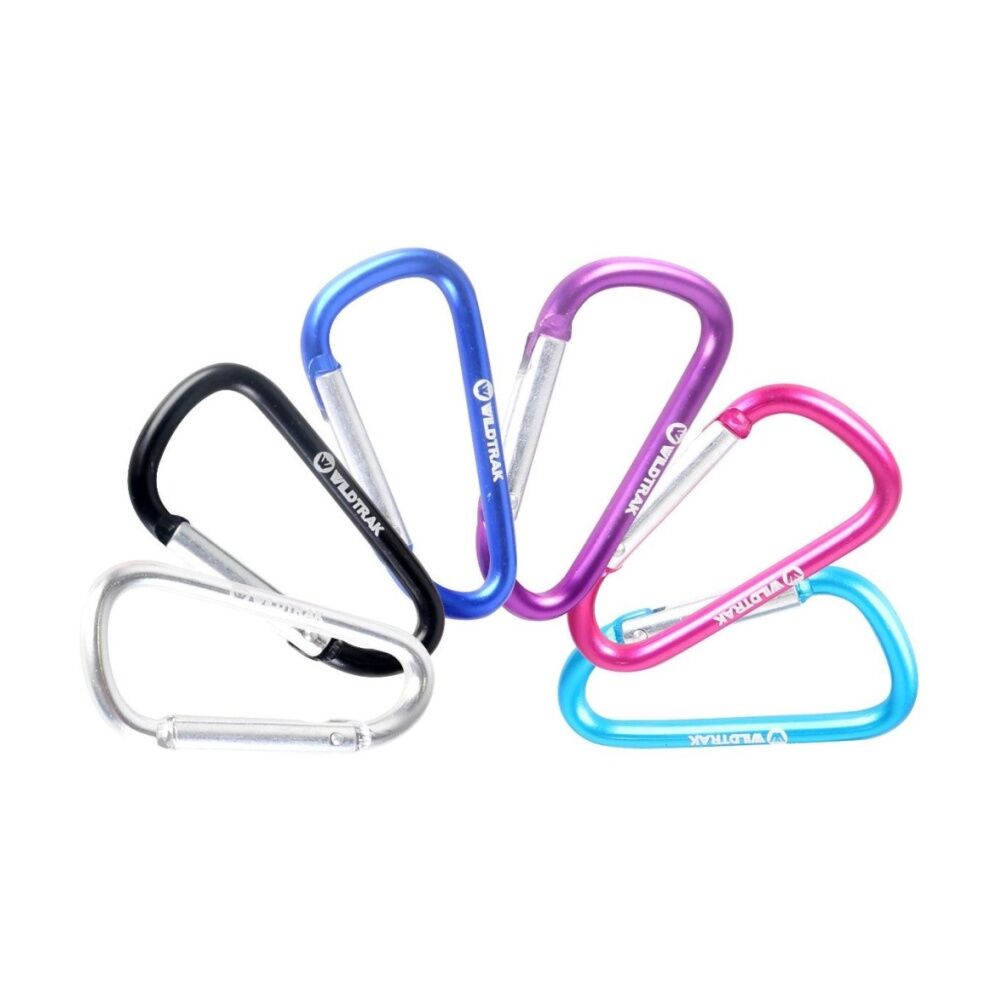 100pc Wildtrak Mini Carabiners Set Secure Clip In Fish Bowl Multicolour 6.8cm