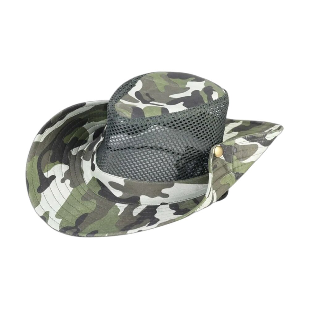 10PK Wildtrak Hat Wide Brim Outdoor Camo With Neck Cord 37cm Diameter