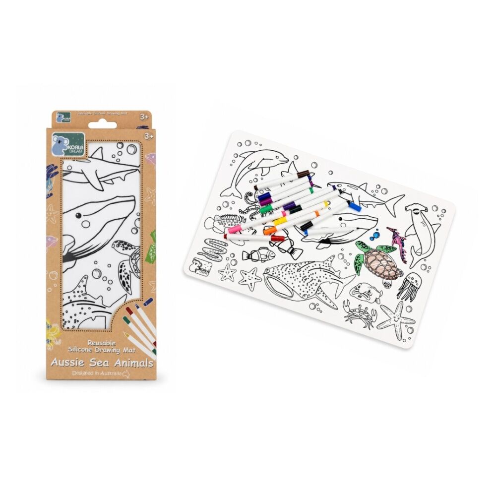 2PK Koala Dream Reusable Silicone Drawing Mat Sea Animals Kids 3y+ 37.5x25.5cm