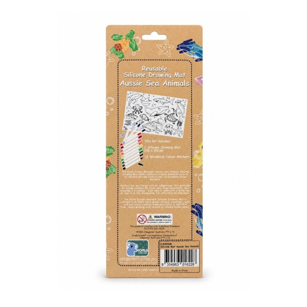 2PK Koala Dream Reusable Silicone Drawing Mat Sea Animals Kids 3y+ 37.5x25.5cm