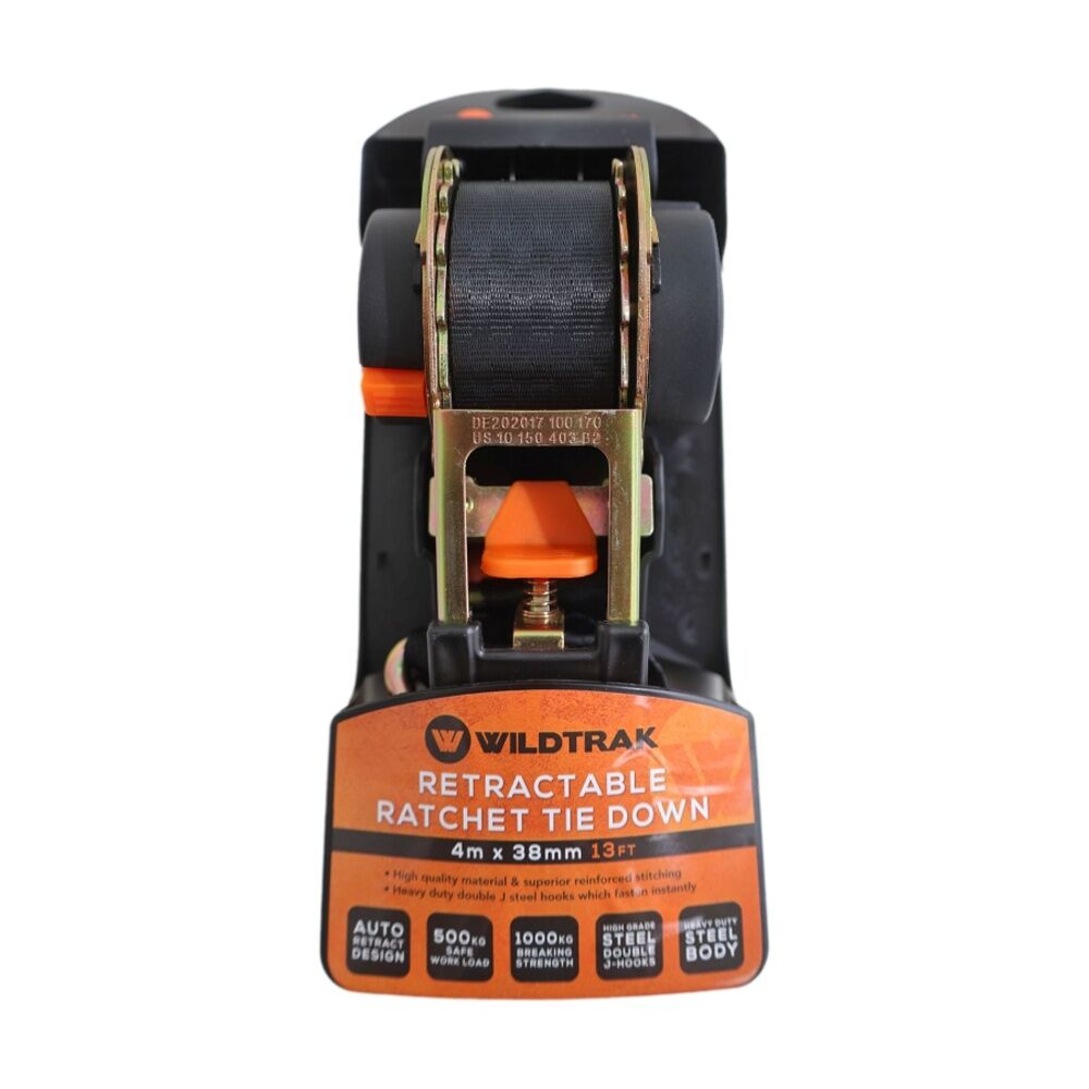 Wildtrak Heavy-Duty Retractable Ratchet Tie Down Strap 4m x 38mm