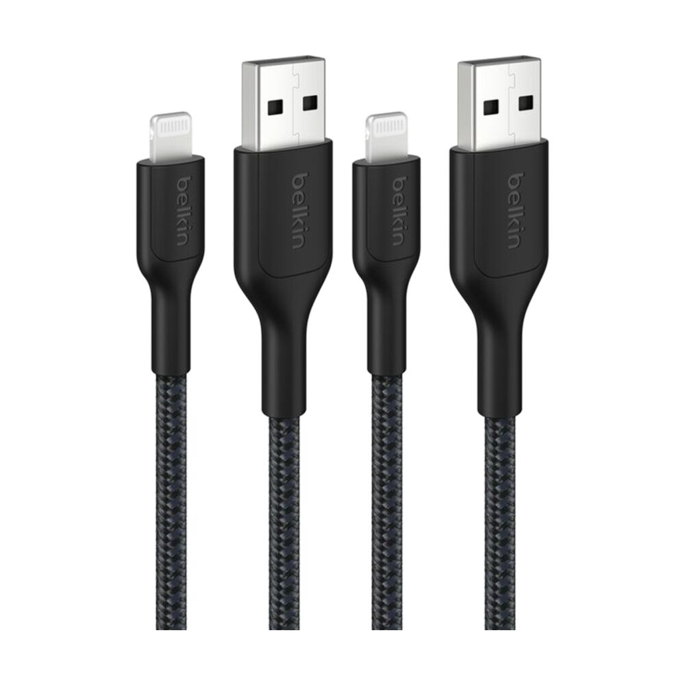 2PK Belkin BoostCharge MFi-Certified USB-A to Lightning Charging Cable 2m Black