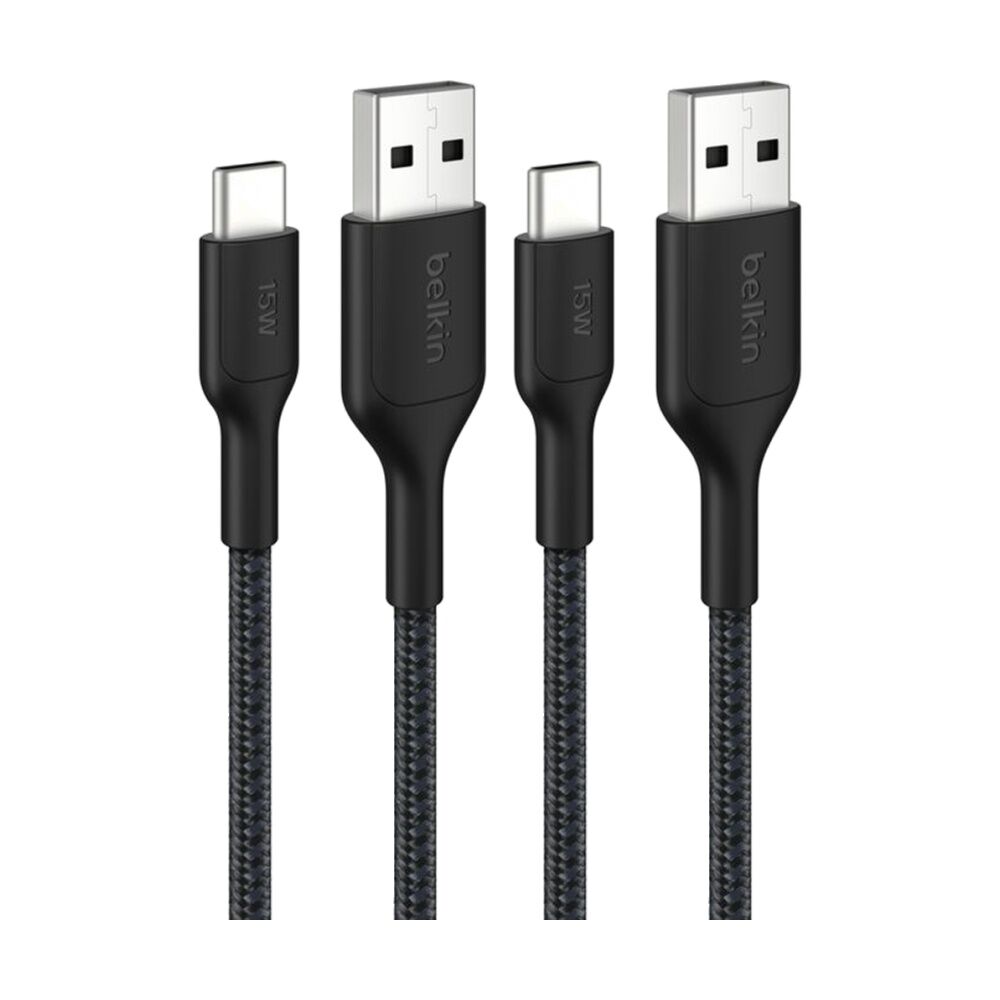 2PK Belkin BoostCharge Pro Braided USB-A to USB-C Charging Cable 2m Black