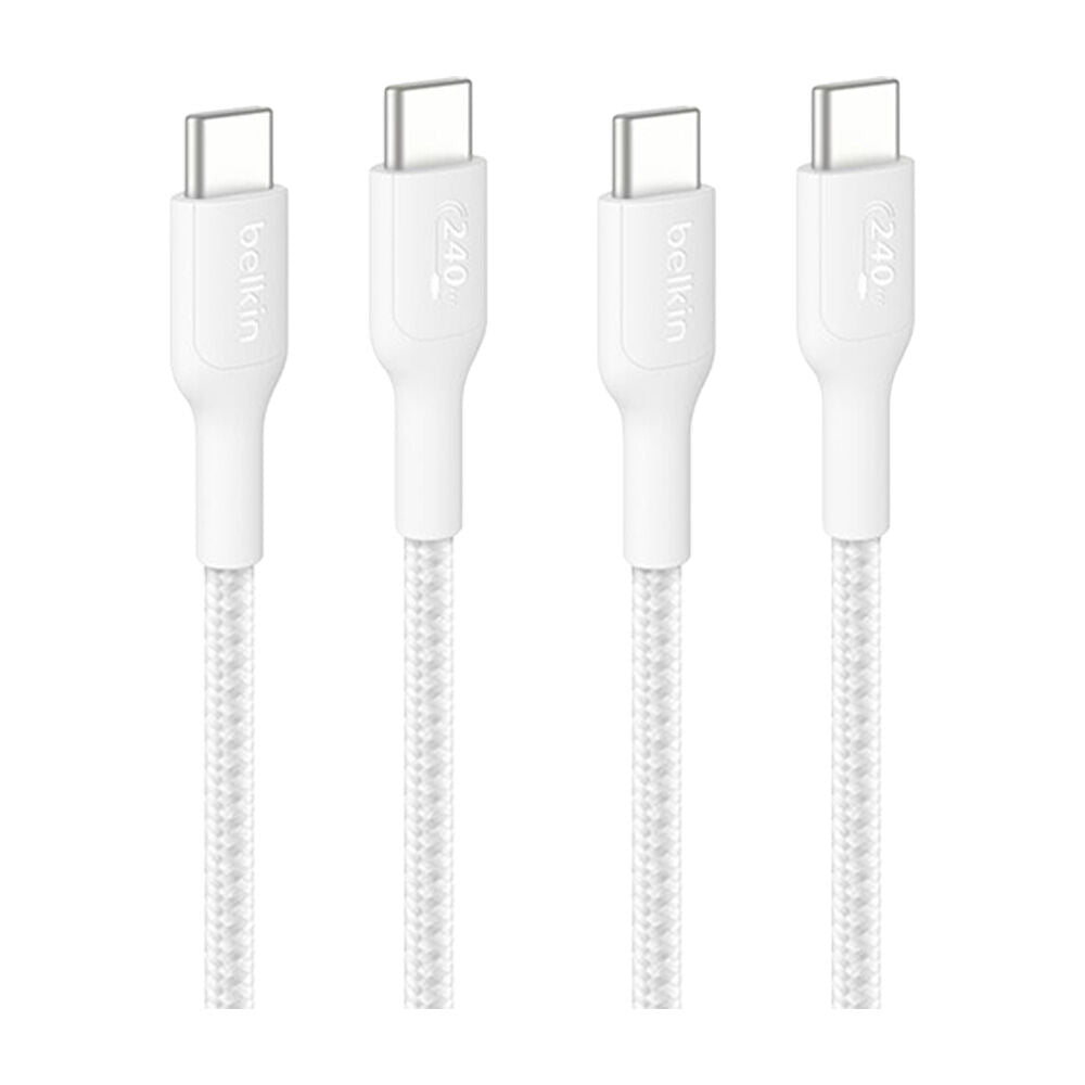 2PK Belkin BoostCharge Pro 240W Braided USB-C to C Charging Cable 1m White