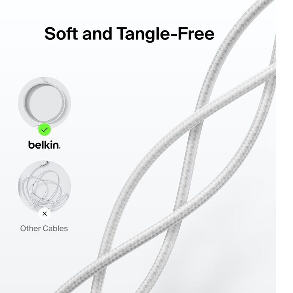2PK Belkin BoostCharge Pro 240W Braided USB-C to C Charging Cable 1m White