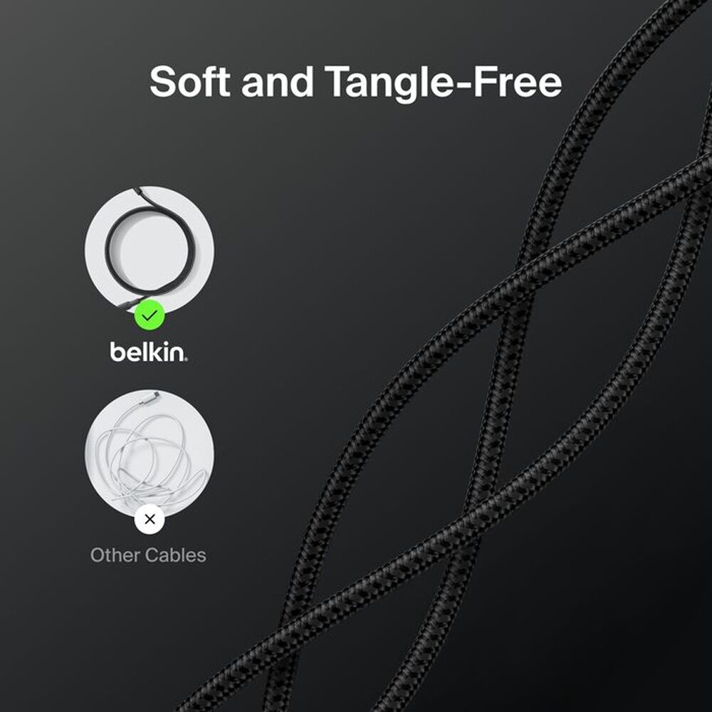 2PK Belkin BoostCharge Pro 240W Braided USB-C to C Charging Cable 2m Black