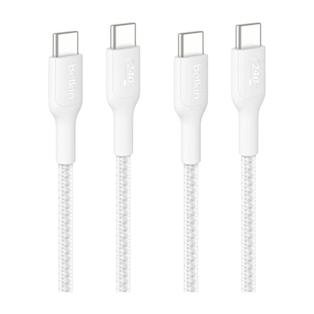 2PK Belkin BoostCharge Pro 240W Braided USB-C to C Charging Cable 2m White