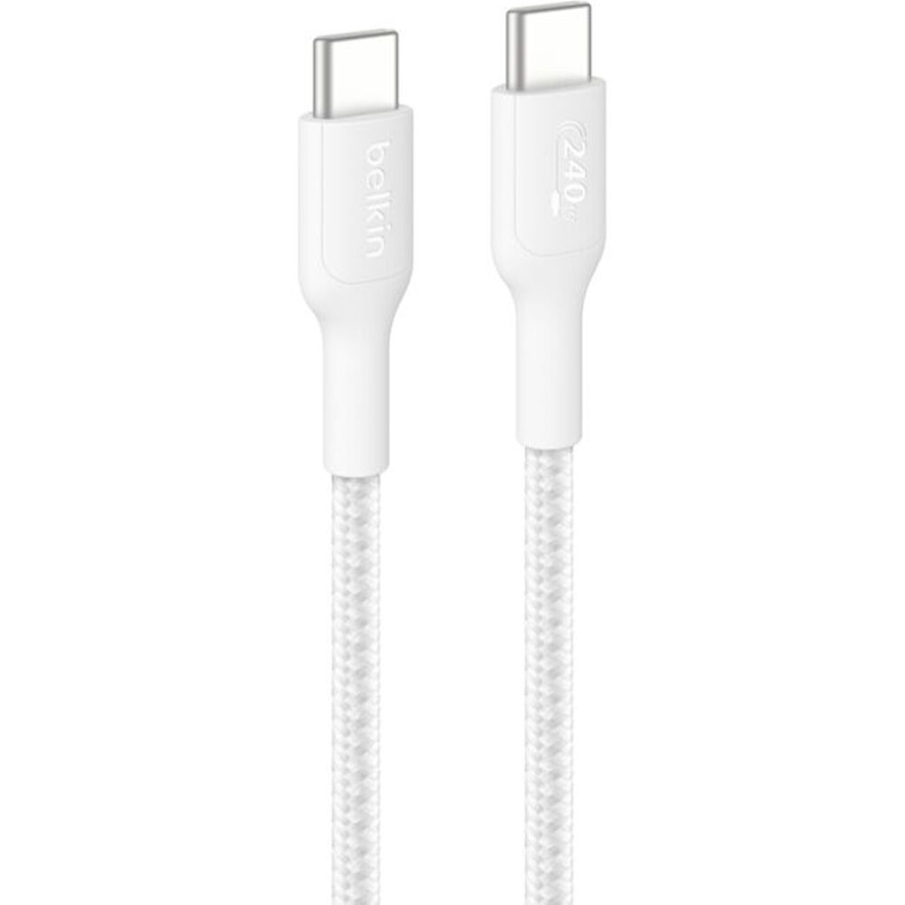 2PK Belkin BoostCharge Pro 240W Braided USB-C to C Charging Cable 2m White