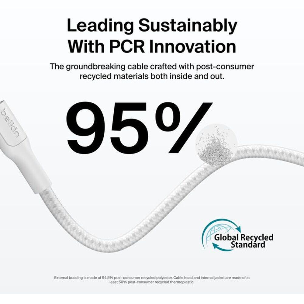 2PK Belkin BoostCharge Pro 240W Braided USB-C to C Charging Cable 2m White