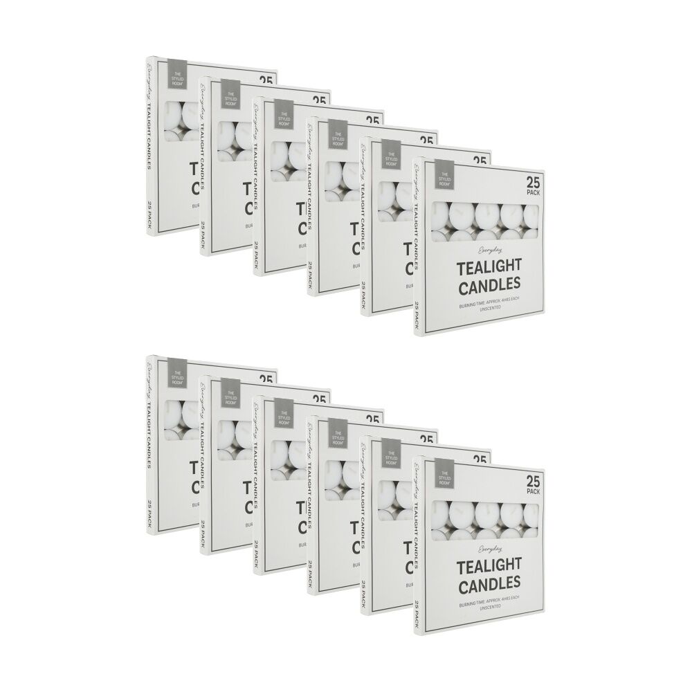 12x 25pc The Styled Room 4 Hour Unscented Tealight Candles Home Fragrance White