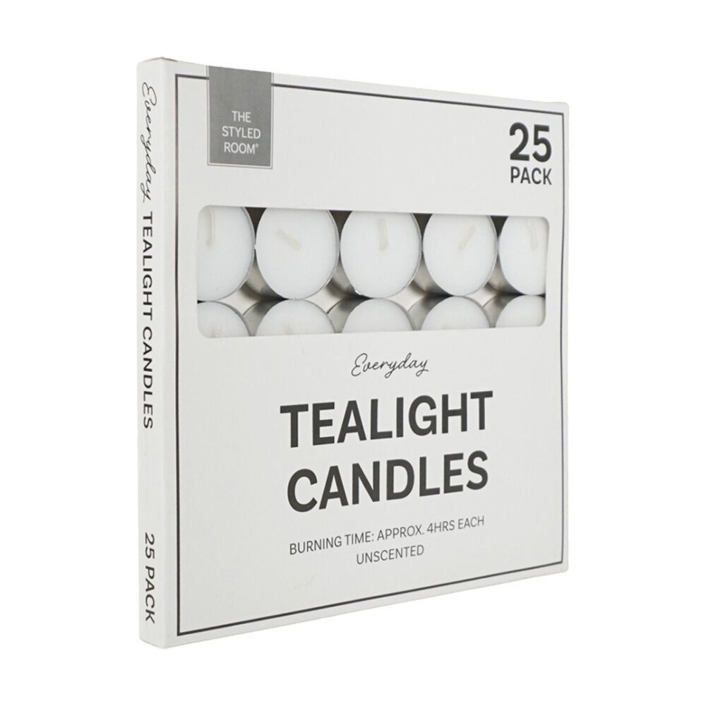 6x 25pc The Styled Room 4 Hour Unscented Tealight Candles Home Fragrance White