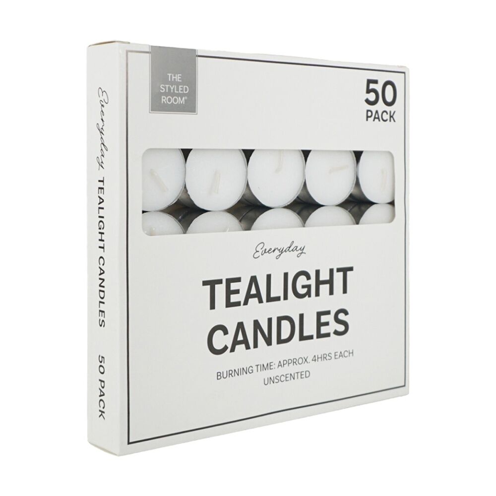 8x 50pc The Styled Room 4 Hour Unscented Tealight Candles Home Fragrance White