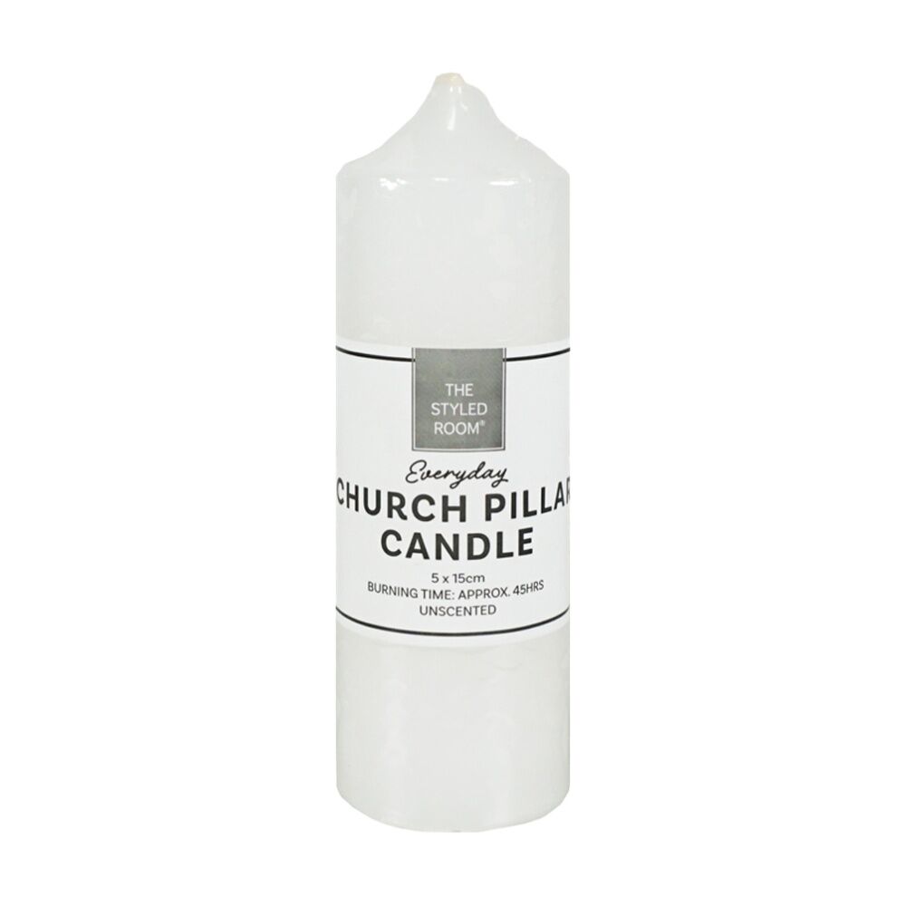 24PK The Styled Room Unscented Church Pillar Candle Home Fragrance 5x15cm White