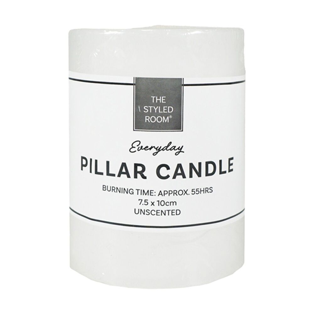 6PK The Styled Room 55 Hour Unscented Pillar Candle 7.5x10cm White