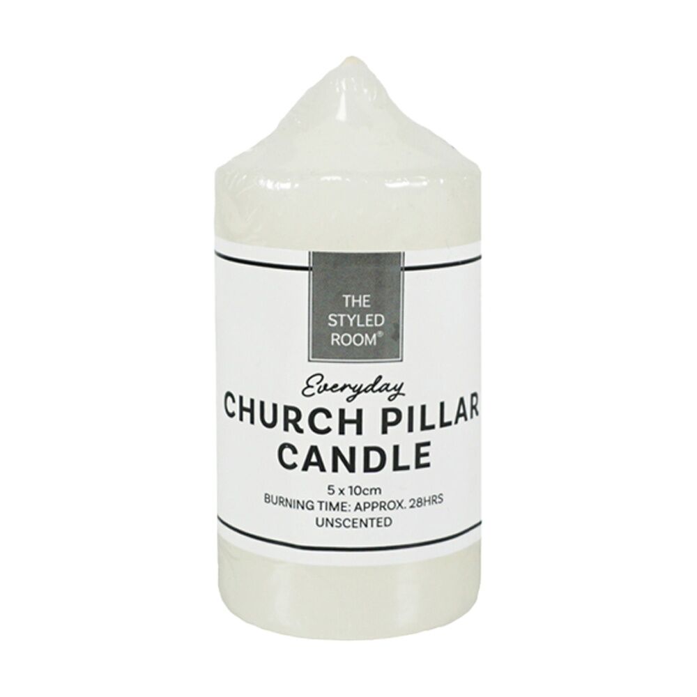 12PK The Styled Room Unscented Church Pillar Candle Home Fragrance 5x10cm Ivory