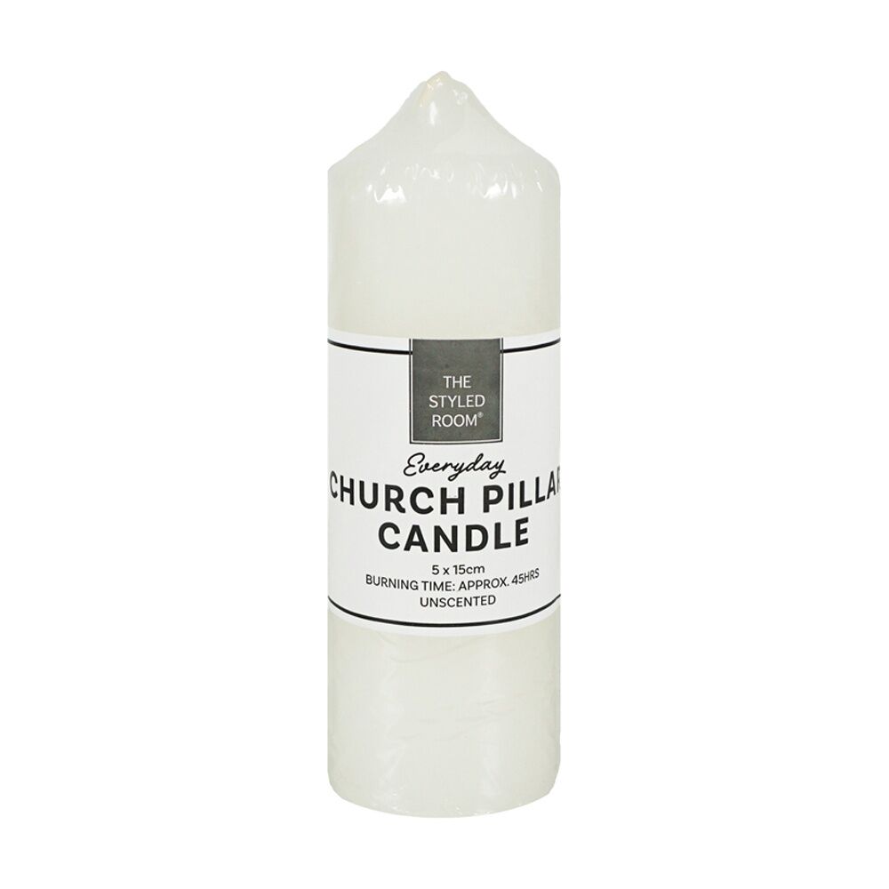 24PK The Styled Room Unscented Church Pillar Candle Home Fragrance 5x15cm Ivory