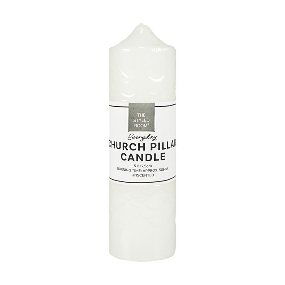 12PK The Styled Room Unscented Church Pillar Candle 5x17.5cm Ivory