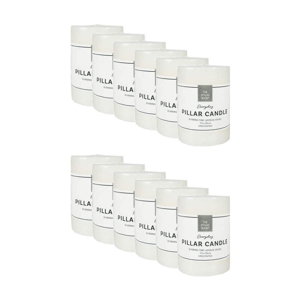 12PK The Styled Room 55 Hour Unscented Pillar Candle 7.5x10cm Ivory