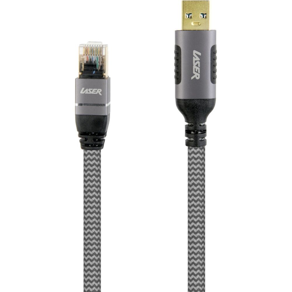Laser USB-A To RJ45 Male Cable Braided Durable Network Connector 2m Grey