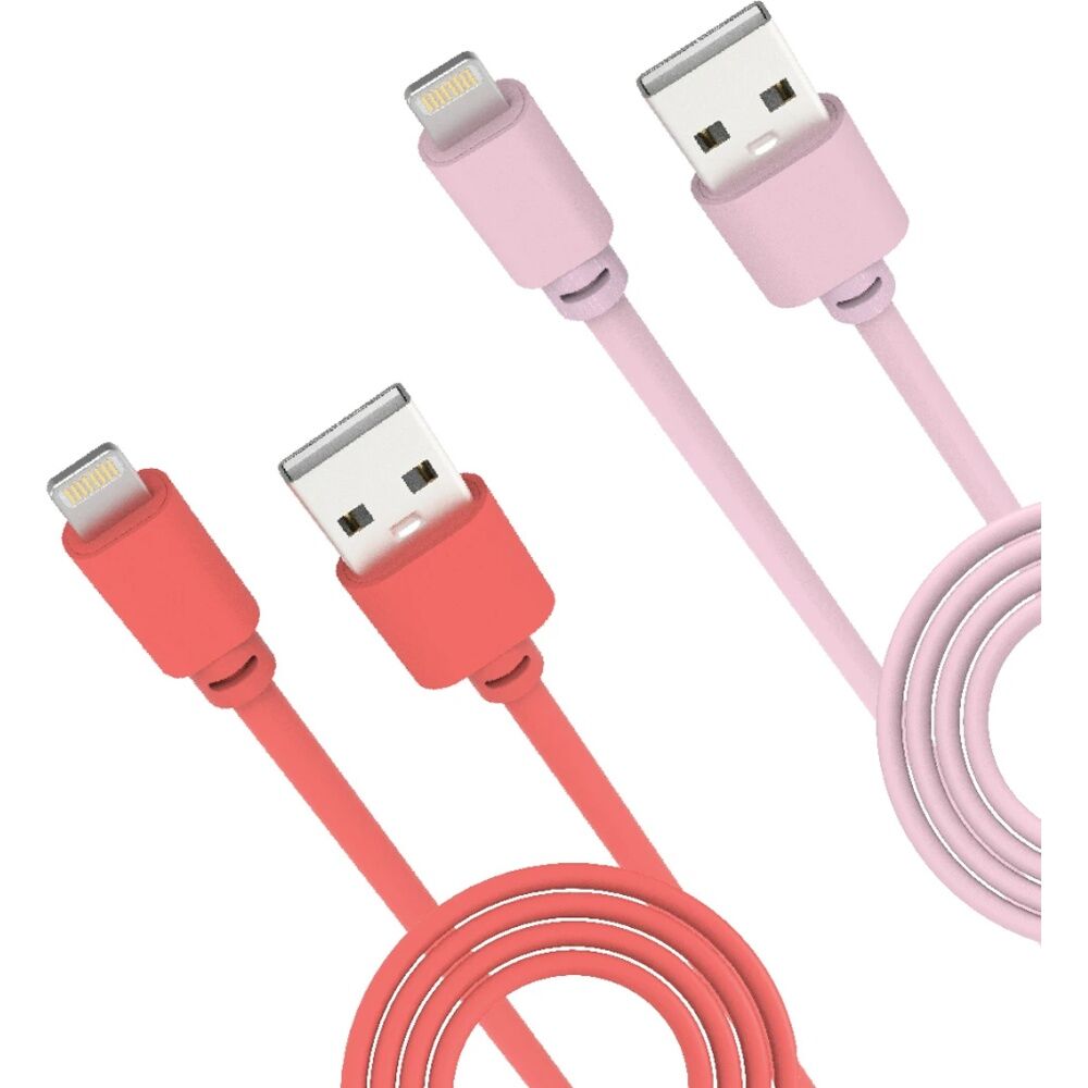 2pc Laser USB-A To MFi Certified Apple Lightning Cable Set 2m Red/Pink