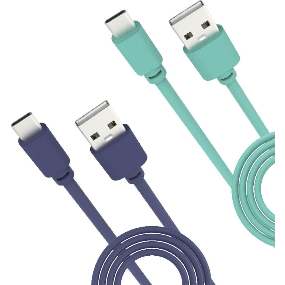 2pc Laser USB-C to USB-A Fast Device Charging Cable Set 2m Blue/Green
